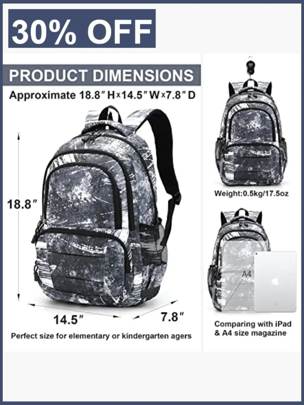 Kids Lightweight Durable Elementary School Backpack 15